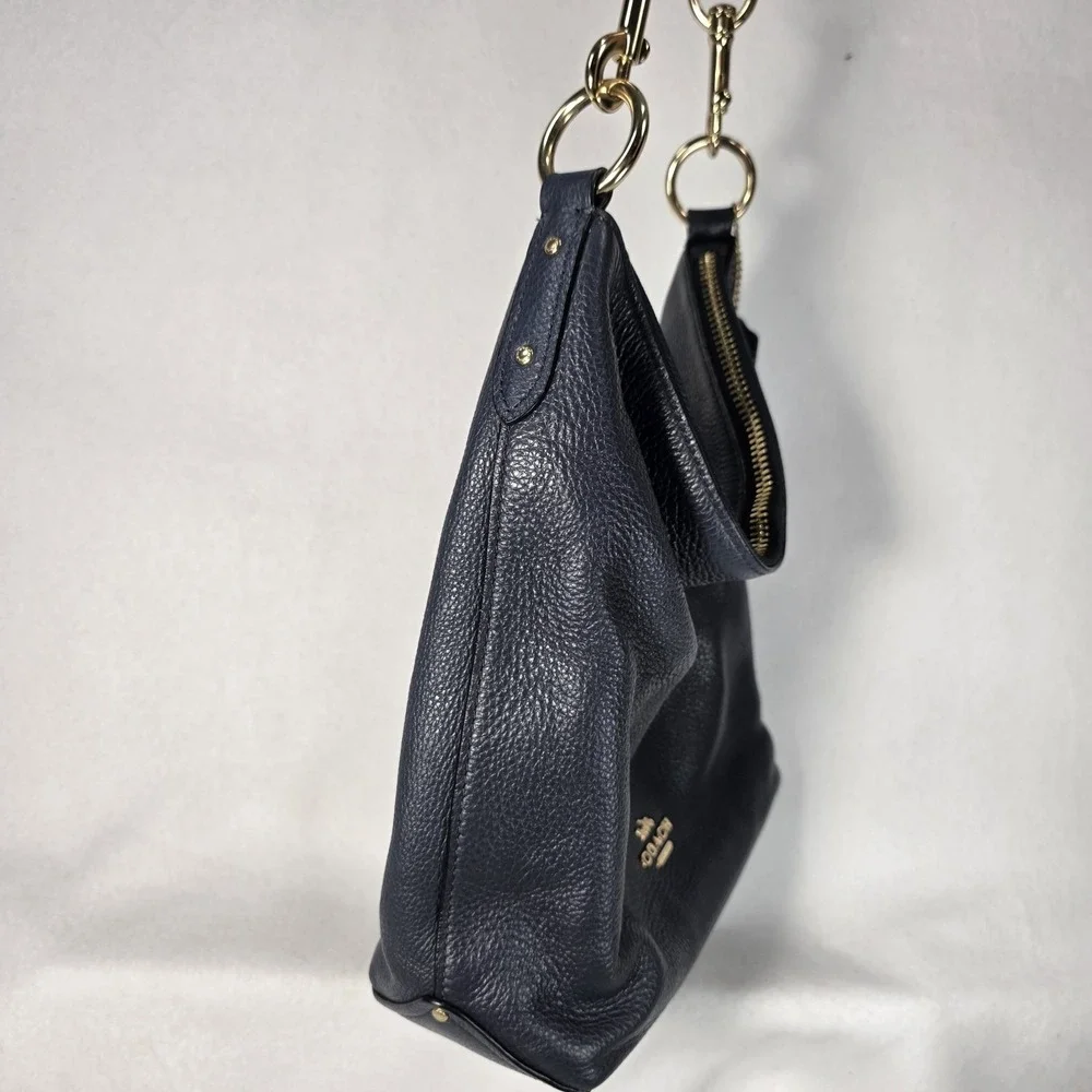 COACH ABBY Navy Blue Pebbled Leather Hobo Shoulder Duffle Bag Purse Tote F31507
